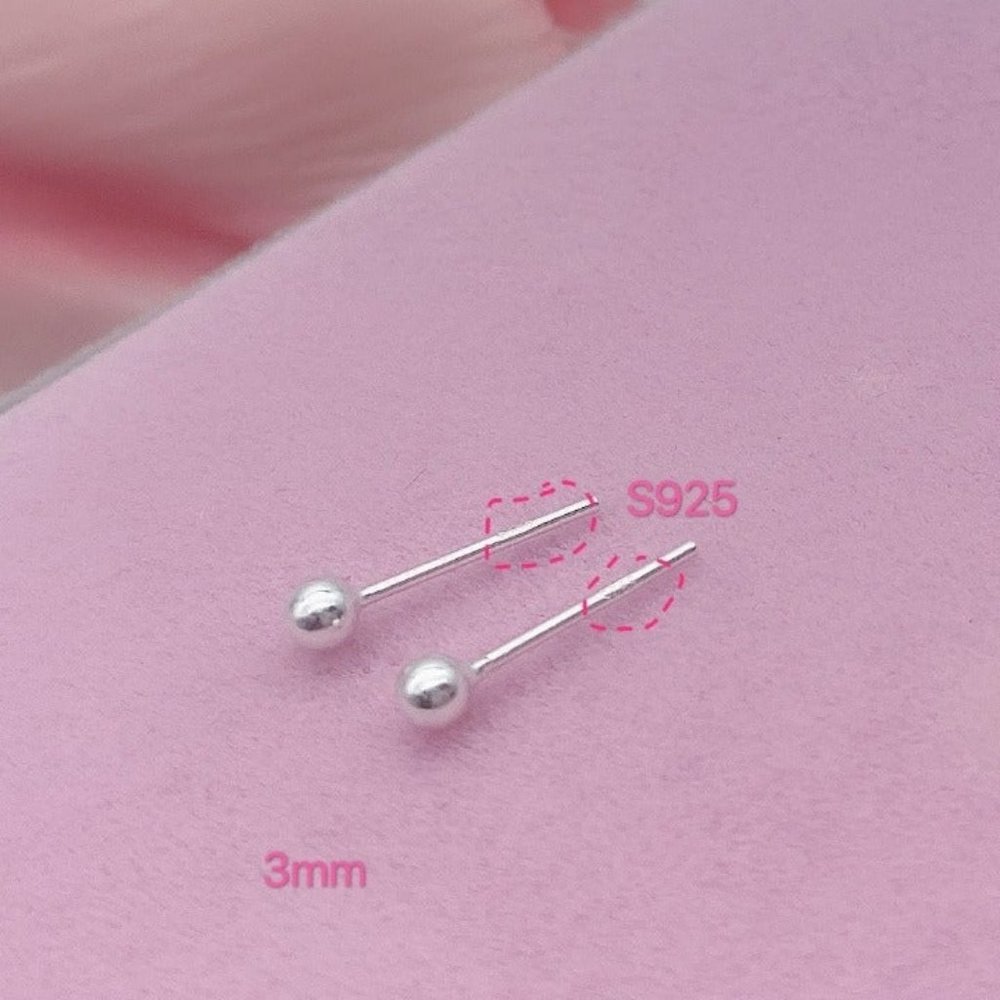 Solid silver ball stud earrings-3mm Silver SS001